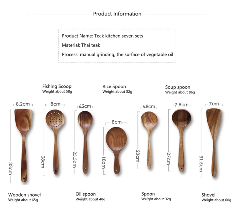 7 Piece Wooden Utensil Set