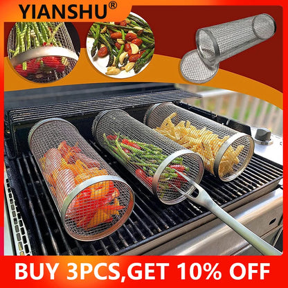 New Stainless Steel Rolling Grilling BBQ Basket