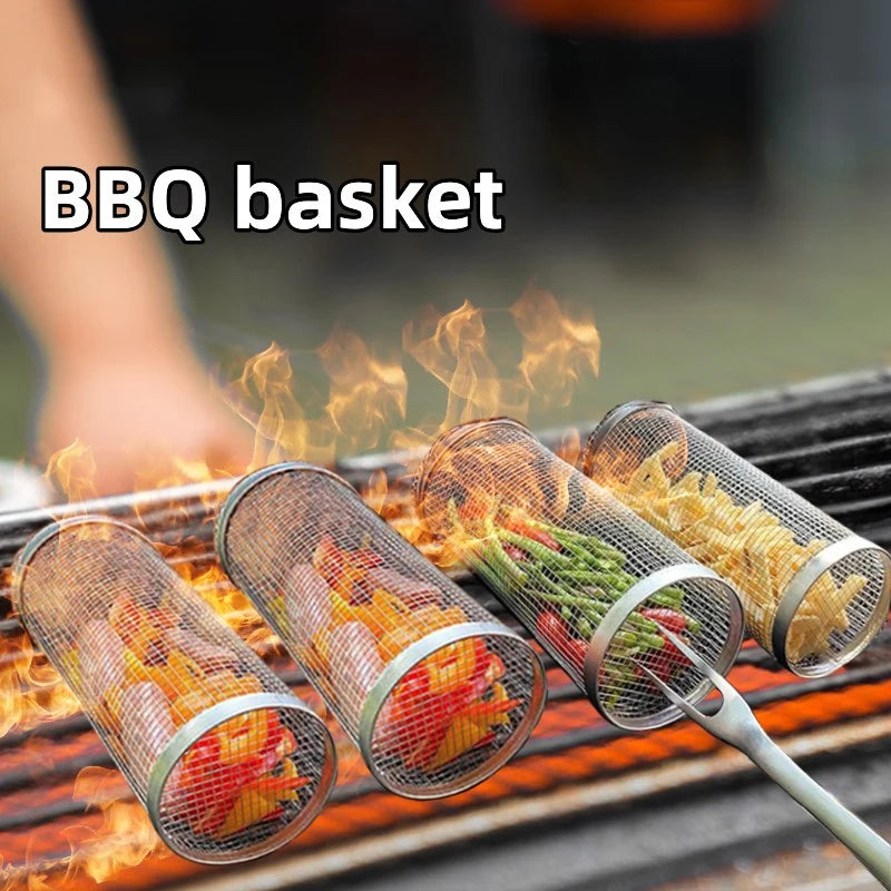 New Stainless Steel Rolling Grilling BBQ Basket