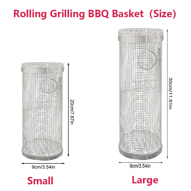 New Stainless Steel Rolling Grilling BBQ Basket