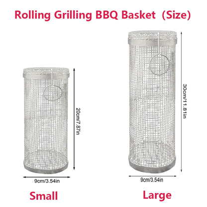 New Stainless Steel Rolling Grilling BBQ Basket